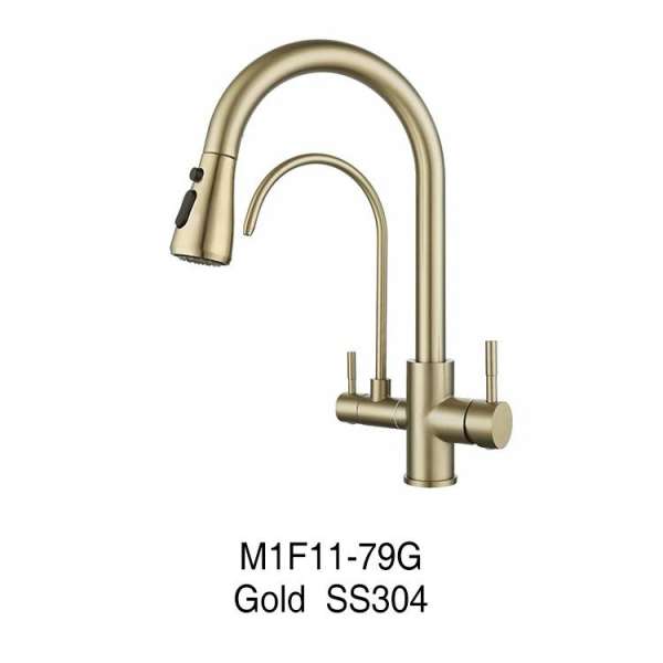 Gold Stainless Steel 3-in-1 Mixer Faucet – Hot, Cold & Filtered Water